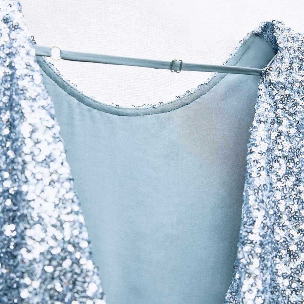 Zara Light Blue Sequin Mini Dress - Picture 8 of 10